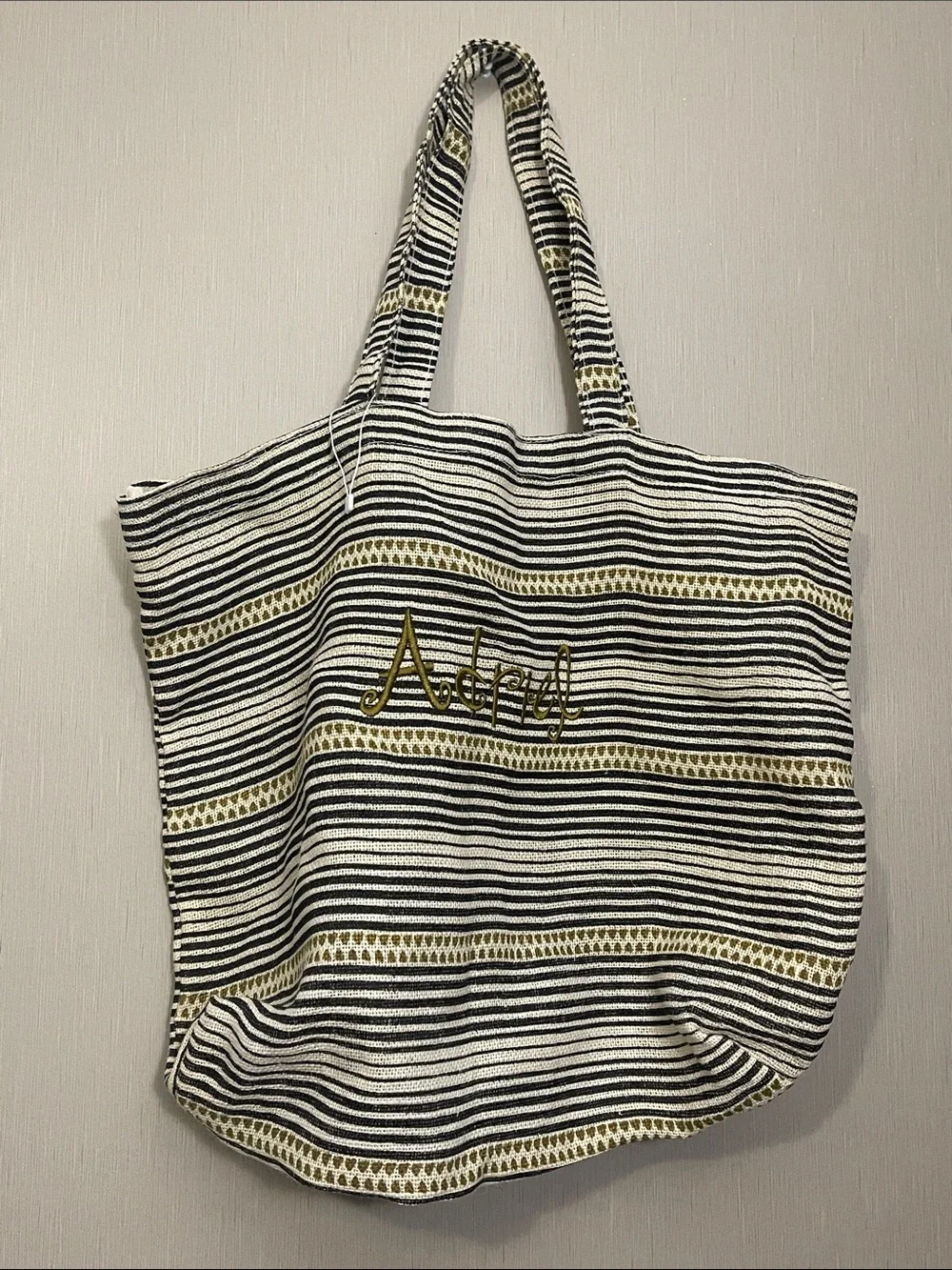 Rock flower paper custom nwot Adriel Striped Canvas Tote Bag with Gold Accents
